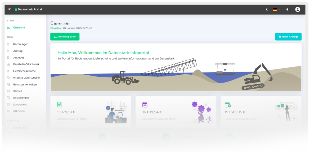 Datenstark Informationsportal für digitale Baulogistik – B2B-Portal